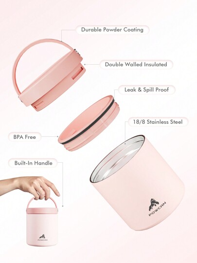 Powcan 25oz/700ml Stainless Steel Vacuum Insulated Food Jar, Wide Mouth Thermal Food Container For Hot And Cold Food, Keeps Hot Up To 10H Or Cold Up To 16H, For School, Office, Travel And Kitchen