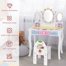 Lifezeal Kids Vanity Princess Makeup Dressing Table Chair Set W/ Tri-Fold Mirror White - 白色 - 查看 8