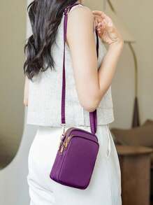 Bolsa transversal de ombro, peça única, casual simples e versátil, pequena bolsa quadrada de tecido Oxford de cor sólida, adequada para o lazer feminino nas ruas e no dia a dia