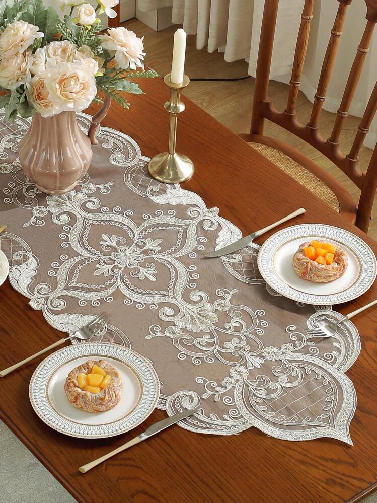 1 قطعة من طاولة الجري المطرزة 100% بوليستر، مقاومة للبقع والحرارة، مناسبة للمطبخ وطاولة الطعام والخزانة والمكتب والخزانة والغرفة المعيشية والنوم، ديكور المنزل والمناسبات والأعراس والحفلات، متوفرة بأحجام متعددة - متعدد الألوان - مشاهدة 4
