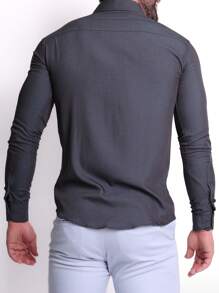 Men's Slim Premium Dress Shirt With Elastane - Verde - Ver 2