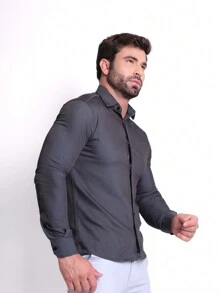Men's Slim Premium Dress Shirt With Elastane - Verde - Ver 3