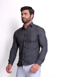 Men's Slim Premium Dress Shirt With Elastane - Verde - Ver 4