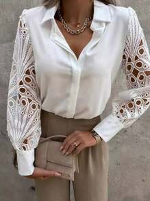 Solid Color Fashion Inelastic Women's Shirt, Sexy Long Sleeve Shirt, Women's Fashion Shirt