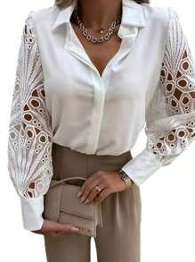 Solid Color Fashion Inelastic Women's Shirt, Sexy Long Sleeve Shirt, Women's Fashion Shirt