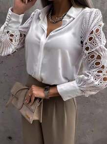 Solid Color Fashion Inelastic Women's Shirt, Sexy Long Sleeve Shirt, Women's Fashion Shirt