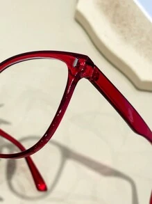 1 件女士红色圆框大方形眼镜，时尚百搭装饰性无度数眼镜日常配饰 - 多色 - 查看 3