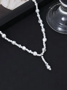 1pc Elegant Faux Pearl Beaded Y-Shape Necklace, Women's Party Jewelry Accessory - White - View 5