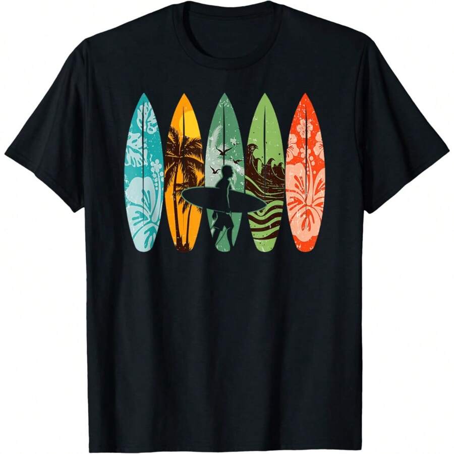 Men's Short Sleeve T-Shirt Funny T-Shirt For Men Surfboarder Hawaii Wave Surfing Surfboard Lover Beach Surfer T-Shirt Soft Fabric, Breathable, Comfortable Short Sleeve T-Shirts Perfect For Summer - màu đen - Xem 1