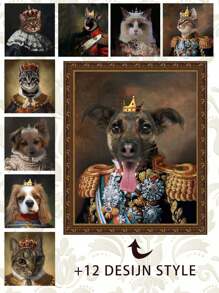 1pc Customized Royal Pet Portrait Poster, Pet Couples Luxury Portrait Poster, Printable Wall Decor Memorabilia, Gift For Family, Couple, Friends, Holiday, Birthday, Unframed Gifts Graduation