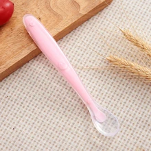 KUNT 1pc Smiling Face Silicone Feeding Spoon With Soft Tip, Baby Training Spoon With Long Handle