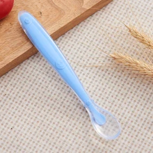 KUNT 1pc Smiling Face Silicone Feeding Spoon With Soft Tip, Baby Training Spoon With Long Handle