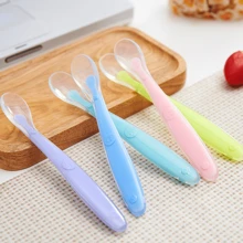 KUNT 1pc Smiling Face Silicone Feeding Spoon With Soft Tip, Baby Training Spoon With Long Handle