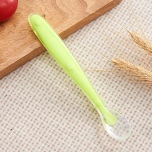 KUNT 1pc Smiling Face Silicone Feeding Spoon With Soft Tip, Baby Training Spoon With Long Handle