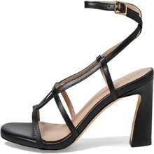 Cole Haan Cole Haan Amber Black Leather Ankle Strap Rounded Open Toe Block Heeled Sandals