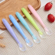 KUNT 1pc Smiling Face Silicone Feeding Spoon With Soft Tip, Baby Training Spoon With Long Handle