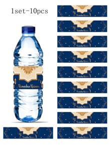 10 件/套斋月月亮和星星瓶标签贴纸，个性化矿泉水瓶贴花，杯子贴纸标签情人节 - 彩色 - 查看 12