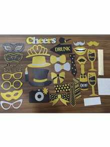 30 sztuk czarnych złotych rekwizytów do fotobudki na urodziny, wesela, bal maturalny, noworoczne artykuły imprezowe, kapelusze, szminka, krawat, korona