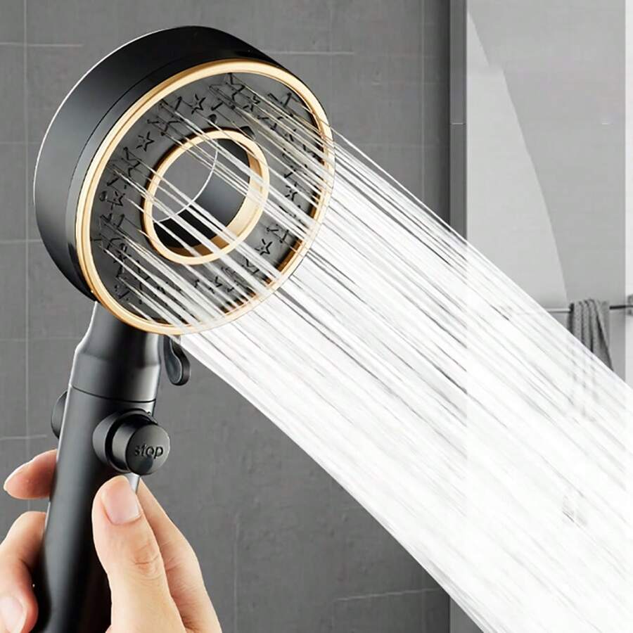 1 个甜甜圈形淋浴喷头，3 种模式可调节高压手持淋浴喷头，双管设计，防烫隔热，4 英寸通用连接，适合家庭淋浴 - 彩色 - 查看 1