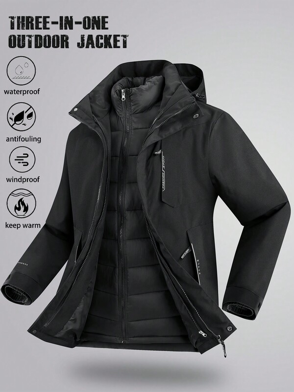 3-In-1 Women Outdoor Jacket Set: Detachable Hooded Windproof Waterproof Warm Jacket & Inner Liner Winter Coat,Fleece
