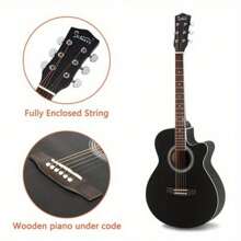 Glarry GT501 40 Inch Spruce Front Cutaway Folk Guitar With Bag & Board & Wrench Tool Black - Black - View 5
