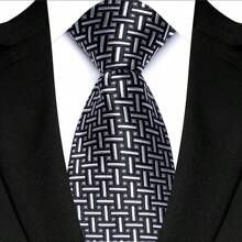GOADAFOO Cravatta di lusso da 8cm per uomo, colori grigio, nero e bianco, a pois e righe floreali, cravatta jacquard tessuta a mano adatta per uomo, sposo, affari, matrimoni e feste