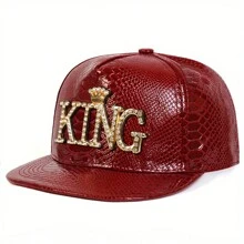 1 件女式 KING Snapback 帽子，皮革字母印花嘻哈帽，可调节户外太阳帽，适合春季、秋季旅行、海滩度假 - 彩色 - 查看 5