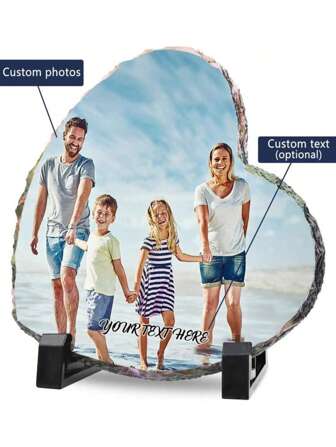 Placa de foto personalizada, marco de foto de pizarra, pizarra redonda con soporte, regalo del Día del Padre, regalo de aniversario, regalo de boda, marco de familia