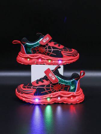Fashion LED Lighting Spider Web Breathable Sneakers, Suitable For Boys And Girls - Casual, Shock Absorbing, All-Season Non-Slip Outdoor Running And Walking Shoes