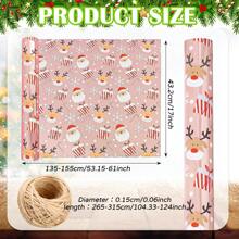 亮粉色雪花圣诞礼品包装纸，带有雪花和长颈鹿图案节日包装纸卷 - 节日礼品用纸，附带一卷 30 米麻绳 - 复古风格节日包装，适合所有盒子形状情人节 - 彩色 - 查看 3