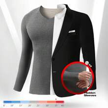 2Pcs/Set Ultra Soft Mens Fleece Lined Thermal Underwear Set Seamless Sexy V-Neck Shirts Long Sleeve Top Bottom Pants Long Johns Baselayer Base Layer Winter Warm - Grey - View 3