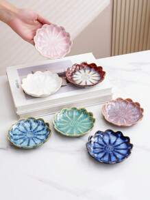 1 szt. Ceramiczna taca do przechowywania, Nordic Creative Reactive Glaze w stylu japońskim, wysokiej klasy, elegancka, gradientowa, płaska miska w kształcie kwiatu lotosu, odpowiednia do hoteli, sklepów jubilerskich, restauracji, biur, wystaw, kuchni, salonów, łazienek, wystroju wnętrz, biżuterii, akcesoriów do włosów, artykułów codziennego użytku, zapachów, mydła, powrotu do szkoły