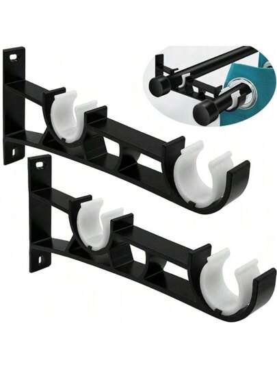 1 pieza Soporte de varilla de cortina de aleación de aluminio negro, soporte de varilla de cortina de alta resistencia para pared de 7.29 pulgadas, ganchos de varilla de cortina duraderos