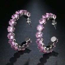 1 Par de Brincos de Botão Femininos Bonitos Pequenos e Redondos com Zircônia Rosa, Cor de Prata Antiquada, Jóias para Casamento, Noivado e Festa