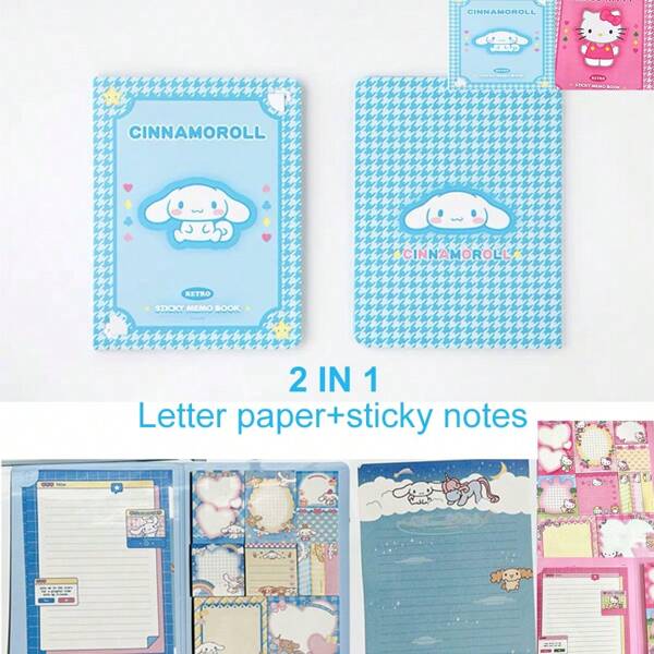 Sanrio Kawaii Notebook, Cute Stickers Memo Pad, Cartoon Anime Stationery Notebook, Information Supply Diary Planner (Some Accessories Color Randomly)