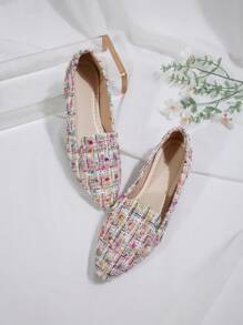 Women's Fashion Pointed Toe Low Heel Flats, Spring Autumn New Daily Casual Slip-On Colorful Flat Shoes, Lightweight & Comfortable, Random Pattern - 粉紅彩色 - 查看 6