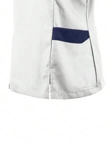 U4U Uniforms Filipina Lady V Neck Crossover With Elastic Back - 白色和海軍藍 - 查看 4