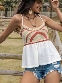 Top de punto blanco sexy con escote en V, agujeros, para vacaciones en la playa, fiestas, festivales de música como Coachella, con volantes y espalda descubierta de ganchillo