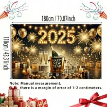1 件，2025 年新年快乐派对横幅，香槟和烟花设计，涤纶，无需电源 - 非常适合庆祝和摄影最佳礼物 - 彩色 - 查看 3