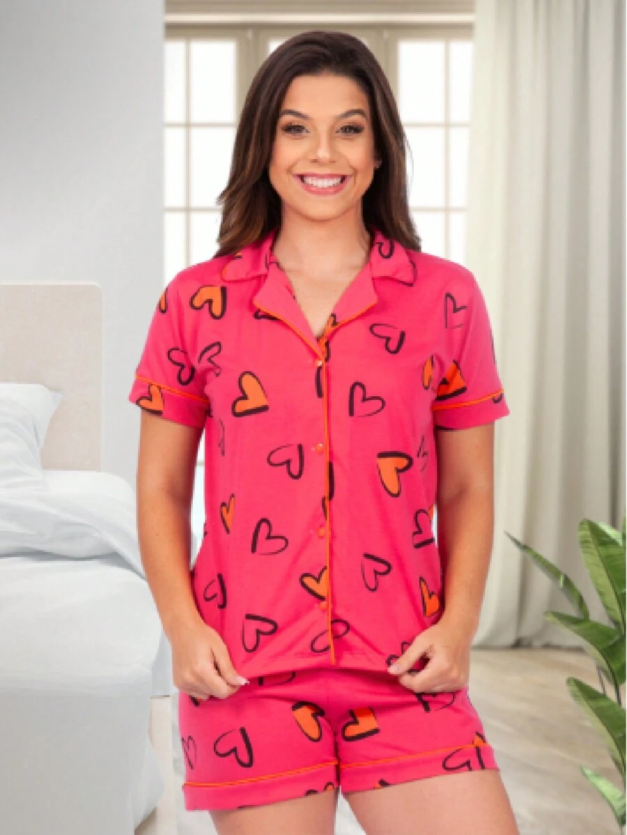 Pijama Feminino Americano Blogueira Baby Doll Short Doll Aberto Botão Amamentação Pós Cirúrgico Gestante Viagem LUXO