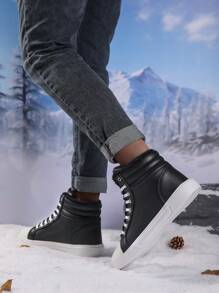 2 Pairs Women's Winter Thermal Lined Sneakers, Minimalist Letter Print Lace-Up High Top Casual Sports Outdoor Lightweight Fleeced Warm Shoes