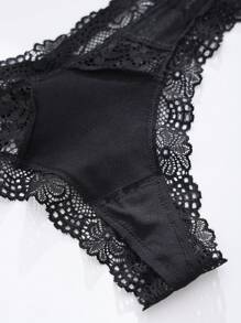 DORSU Floral Lace Criss Cross Sexy Panty, Black - Black - View 3