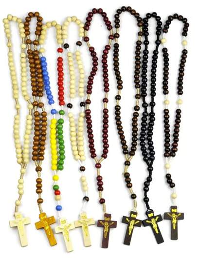 1pc Natural Wooden Bead Woven Couple Necklace, 8mm Beads, Everyday Wear Western Style