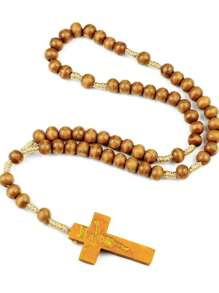 1 件天然木珠编织情侣项链，8 毫米珠子，日常佩戴西式风格