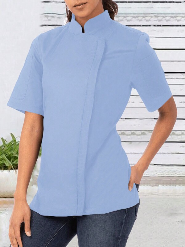 Women's Solid Color Small Stand Collar Chef Coat Top