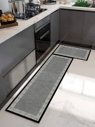 1pc Premium Silica Gel Kitchen Mat, Minimalist Solid Color Geometric Pattern, Lightweight Anti-Fatigue Cushioned Kitchen Carpet, Water Absorbent Non-Slip Mat For Kitchen, Bathroom, Laundry Room, Entryway