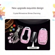 Fashion Luxury Sparkling Rhinestone Key Fob Cover Full Protection For Fusion, For Mustang, F150, Edge, For Explorer, For Lincoln MKZ, MKC, MKX Smart Remote Keys - Pink+R rope - View 3