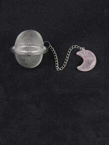 1 pieza Infusor de té con forma de luna de piedra natural y acero inoxidable con piedra de energía de cristal, gancho de cadena de malla fina, colador de té para hojas sueltas, especias, condimentos, regalo para amantes del té, decoración de luna de cristal