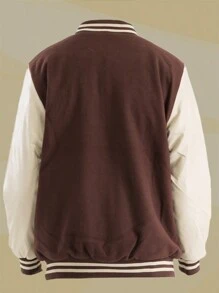 Mens Melton Faux Leather PU Sleeve Letterman Varsity Jacket Casual New Autumn Men Jacket - 棕色 - 查看 3