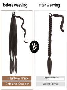 22-40 Inch Braided Ponytail Hair Extensions, Wrap Around Synthetic Ponytail, Brown/Black, Soft & Natural Look, For Women